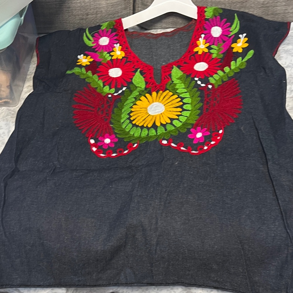 Floral Embroidered Black Blouse